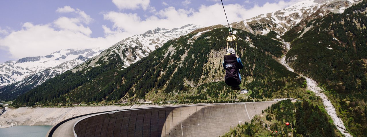 Flying Fox al lago artificiale Schlegeis, © David Keusch