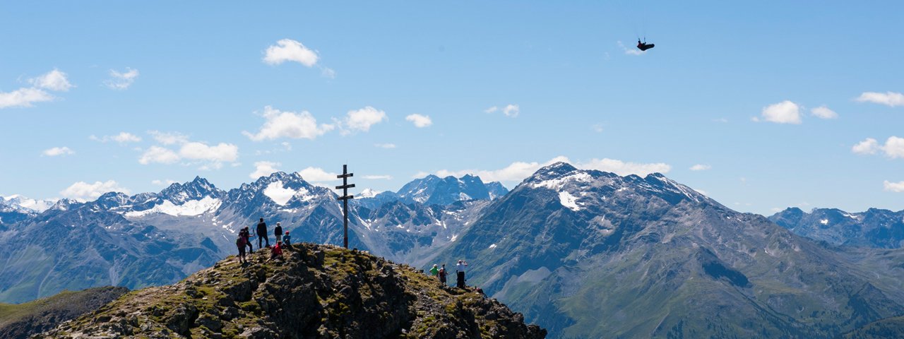 Panorama bellissimo dal Wetterkreuzkogel nell'Ötztal, © Ötztal Tourismus/Matthias Burtscher